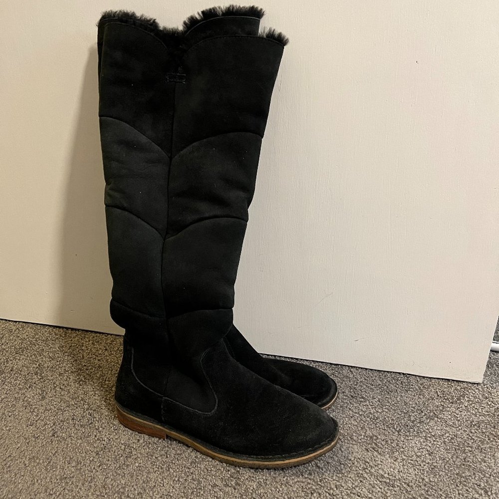 Ugg Knee High Pull On Black Suede Boot, size 8